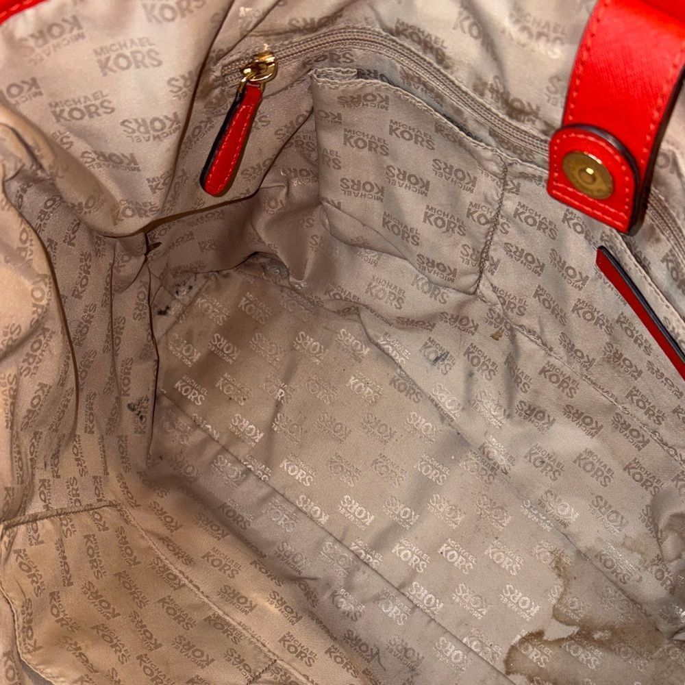 Michael Kors Purse Tote Bag Jet Set Travel Large Saffiano Leather - Red Gold - Picture 13 of 16